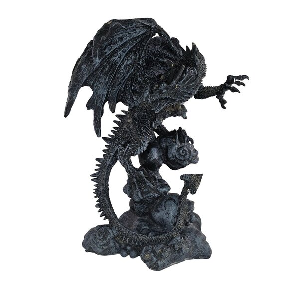 Vintage Dragon Perched On Rocks Figurine Statue Guarding Medieval Fantasy